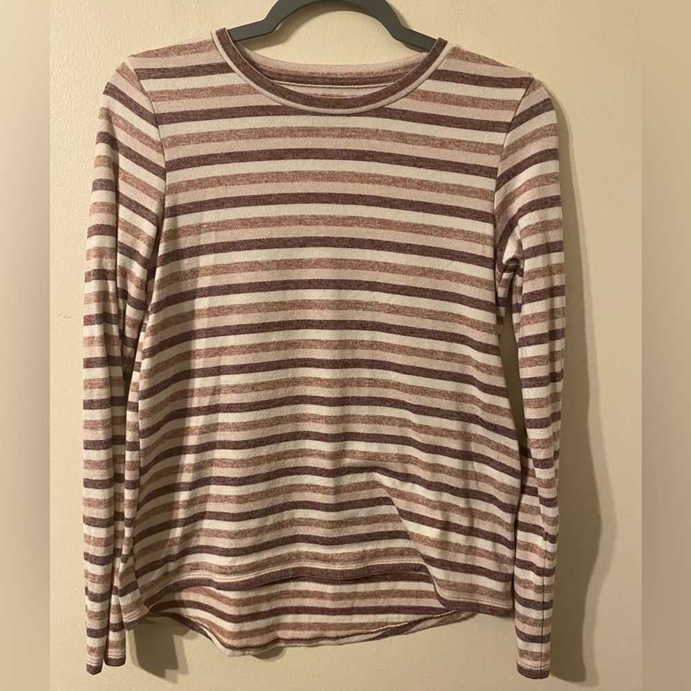 Womens American Eagle‎ Soft & Sexy Plush Long Sleeve Pullover Brown Striped XS